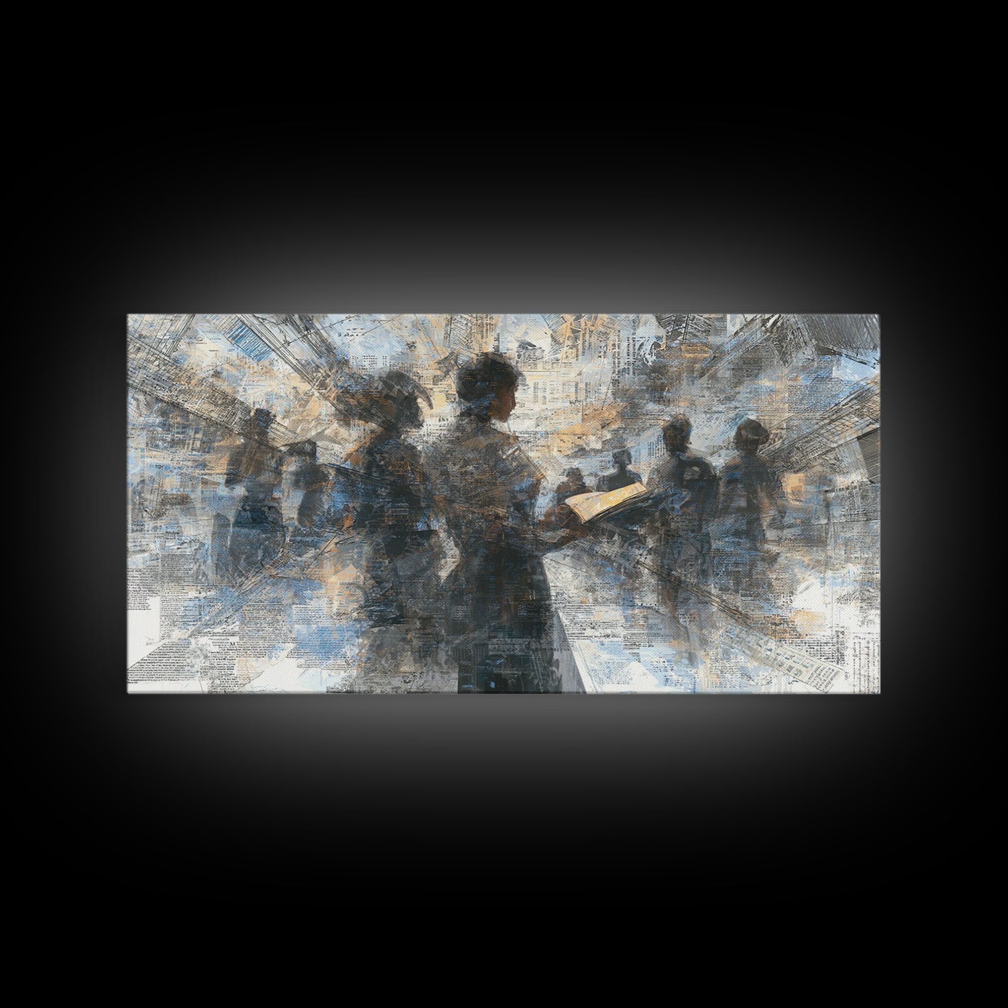 Textured Silhouettes Reading In Blue Beige Light Wall Art, Abstract Canvas Print, Literary Office Decor Gift For Home Living Room