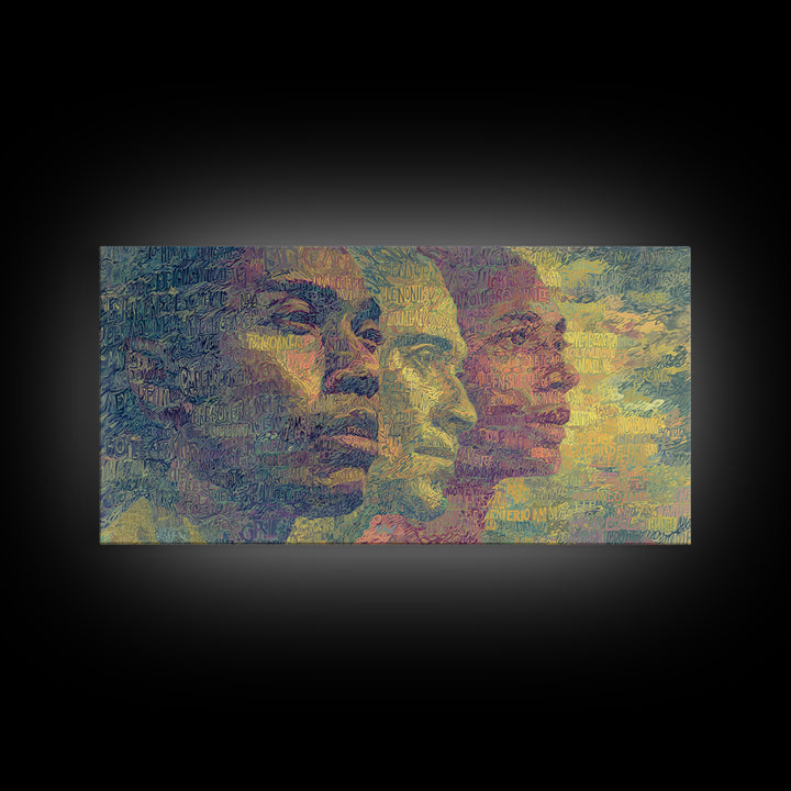 Layered African Faces In Abstract Script Canvas Print, Modern African Art Decor, Afrocentric Portrait Wall Art For Home Decor