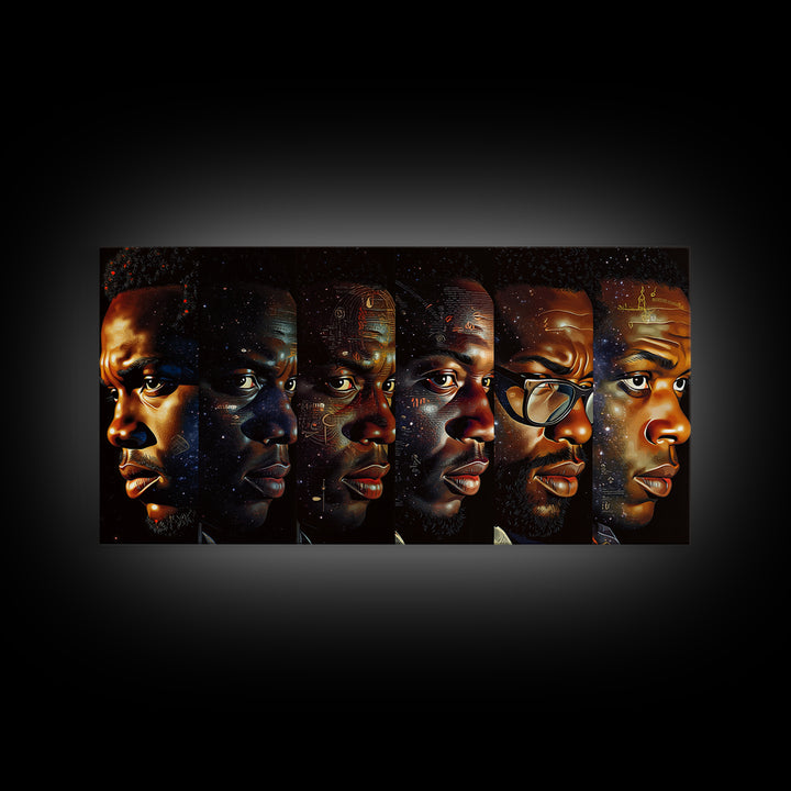Six Black Men Portraits In Golden Light Canvas Print, Modern Black Art, African American Wall Art, Masculine Home Decor Gift