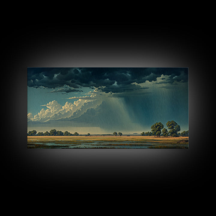 Dramatic Rainstorm Over African Wetlands Canvas Print, African Landscape, Safari Decor, Nature Wall Art, Statement Home Decor