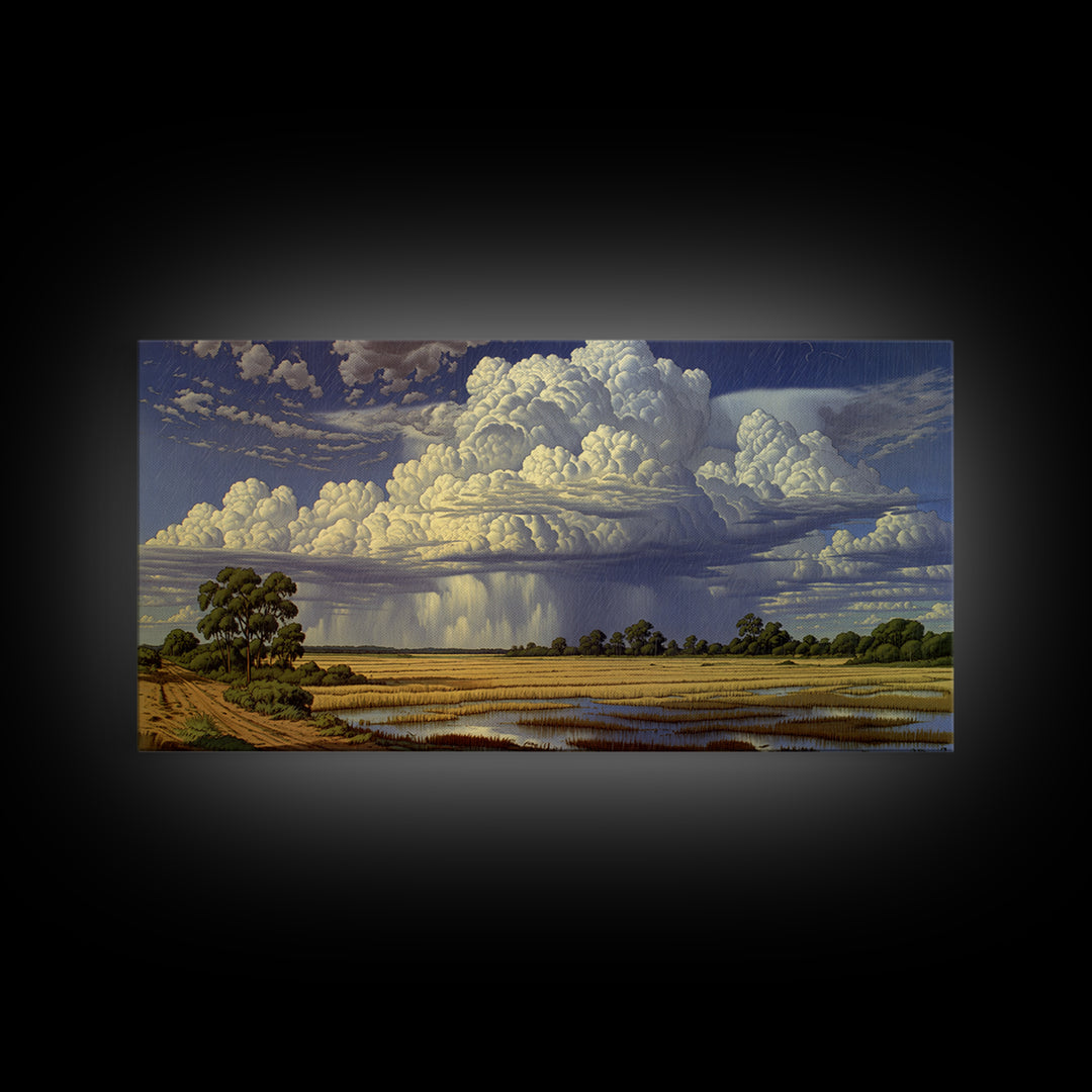 Majestic African Storm Clouds Over Wetlands Wall Art, Panoramic Safari Landscape, Motherland Decor, Large Canvas Print, Nature Art