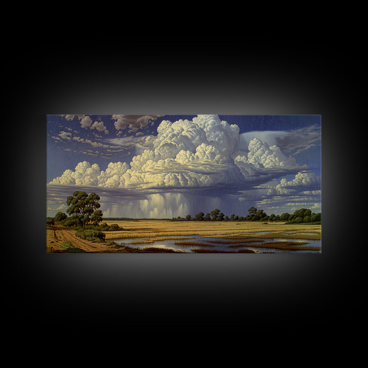 Majestic African Storm Clouds Over Wetlands Wall Art, Panoramic Safari Landscape, Motherland Decor, Large Canvas Print, Nature Art