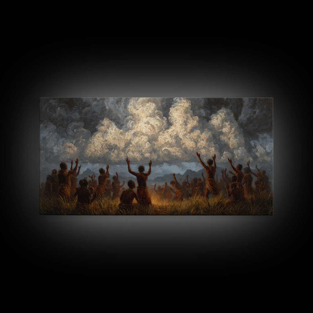 African Celebration Under Storm Clouds Wall Art, Afrocentric Culture Print, Black People Decor, Dramatic Safari Landscape