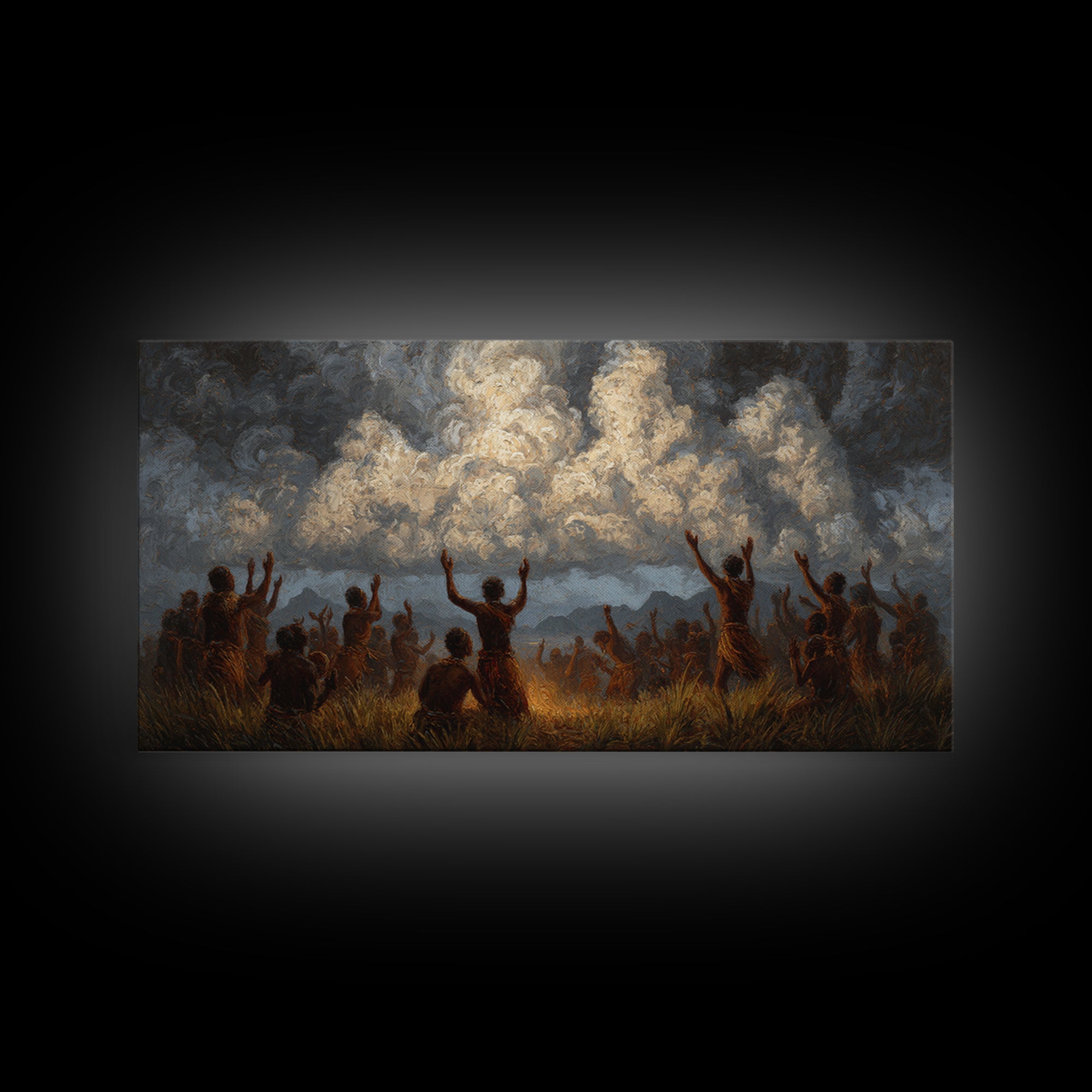 African Celebration Under Storm Clouds Wall Art, Afrocentric Culture Print, Black People Decor, Dramatic Safari Landscape