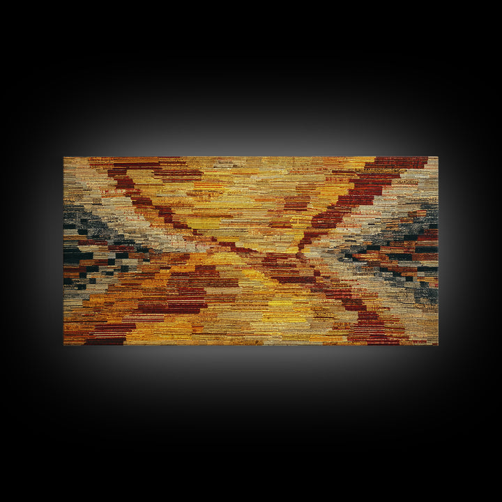 Rustic Mud Cloth Sunset Abstract Wall Art, African Fabric Print, Earth Tone Textile Decor, Boho Cultural Home Decor Gift