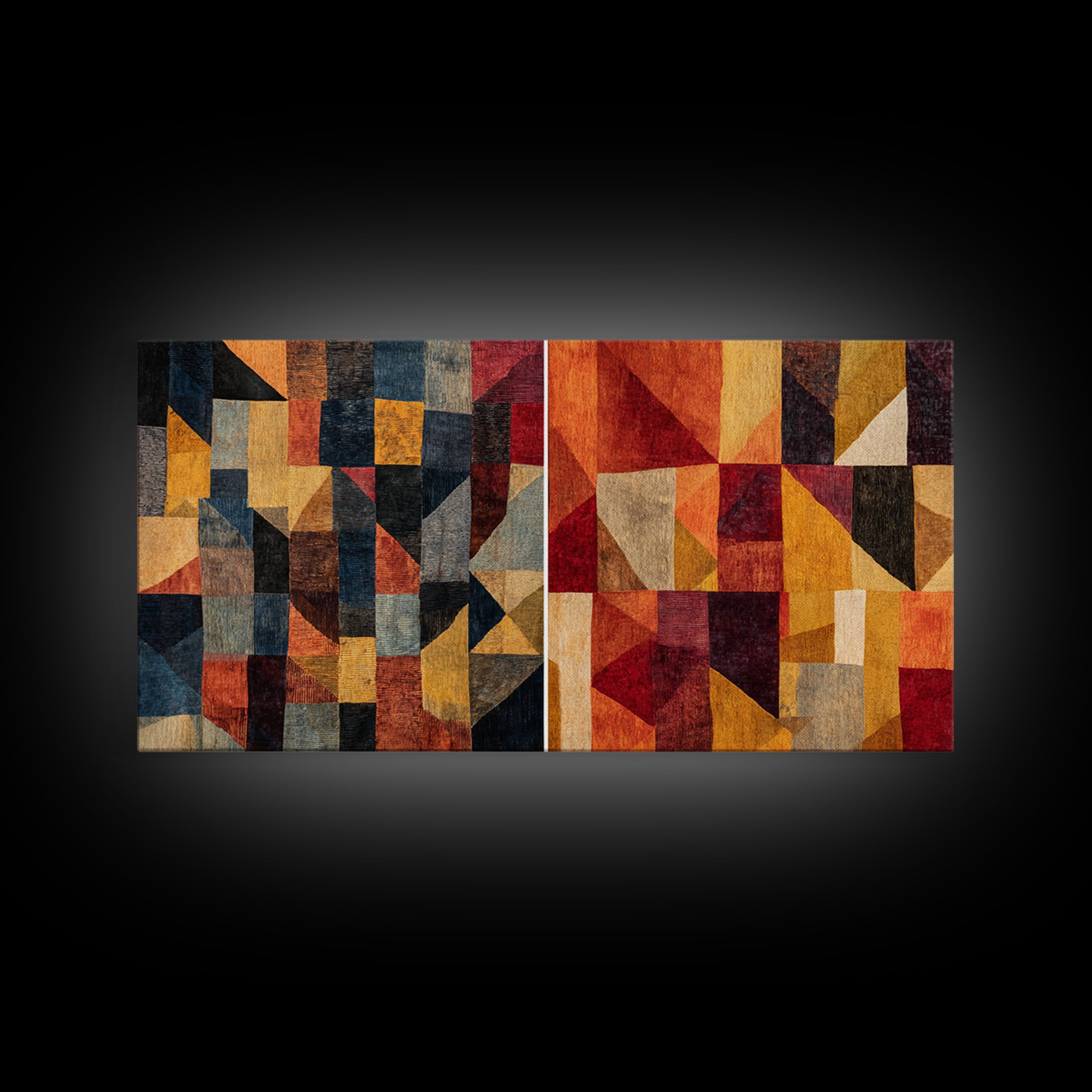 Modern African Geometric Patchwork Canvas Print, Abstract Ethnic Wall Art, Earth Tone Cubism Decor, Bold Home Decor Gift
