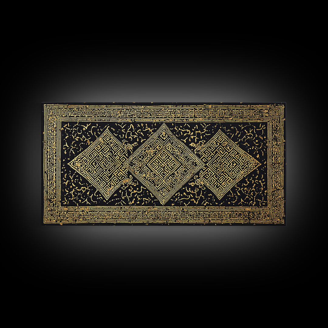 Ornate Black Gold African Pattern Wall Art, Luxury Canvas Decor, Tribal Geometric Print, Elegant Cultural Home Decor Gift