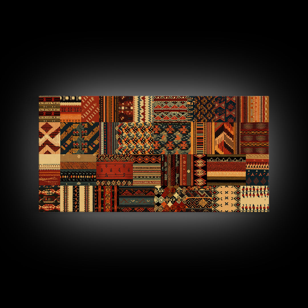 Tribal Ankara Quilt Textile Canvas Print, African Fabric Patterns, Boho Wall Decor, Ethnic Art Print For Modern Home Decor