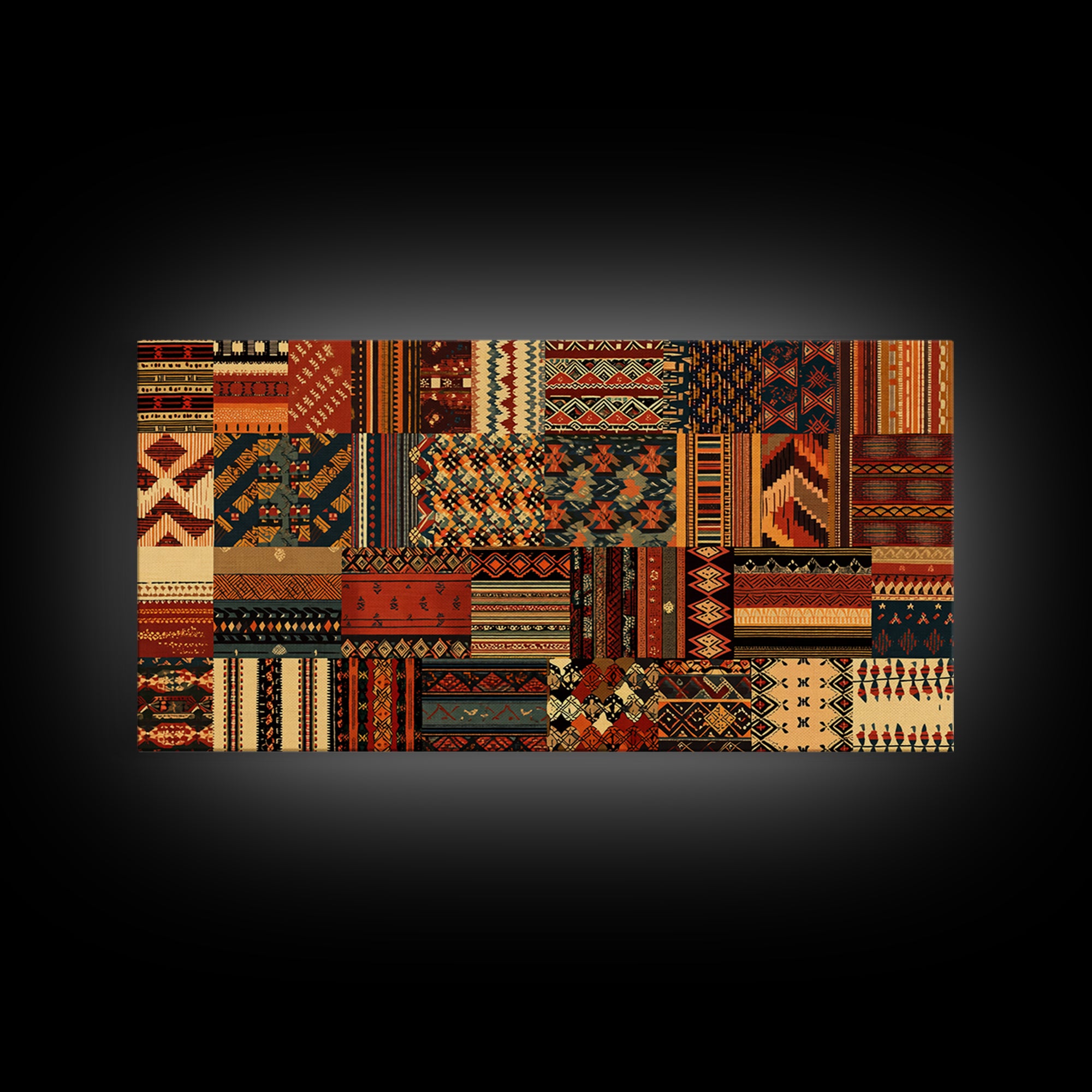 Tribal Ankara Quilt Textile Canvas Print, African Fabric Patterns, Boho Wall Decor, Ethnic Art Print For Modern Home Decor