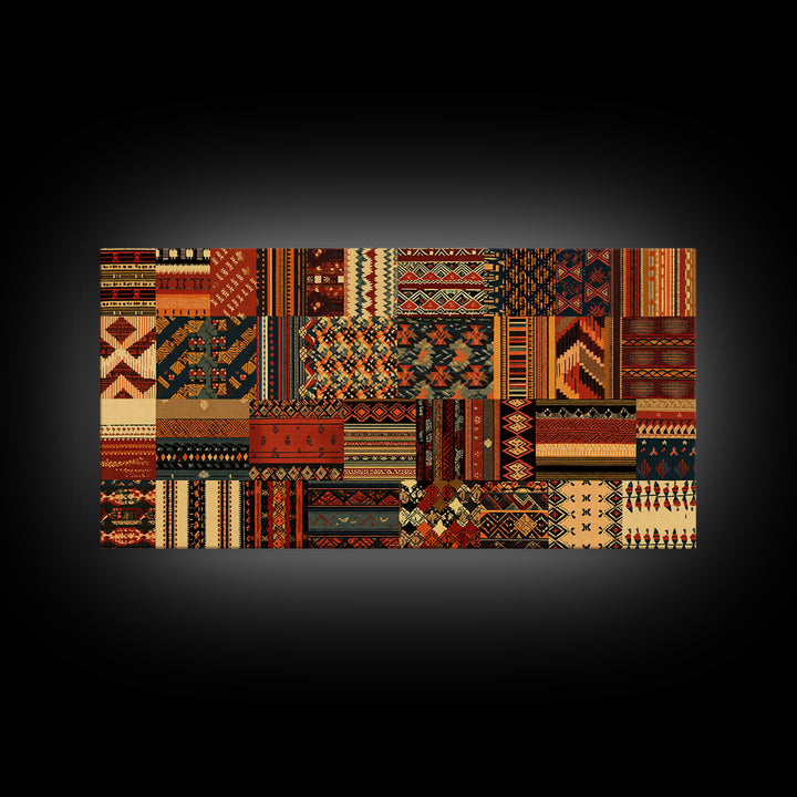 Tribal Ankara Quilt Textile Canvas Print, African Fabric Patterns, Boho Wall Decor, Ethnic Art Print For Modern Home Decor