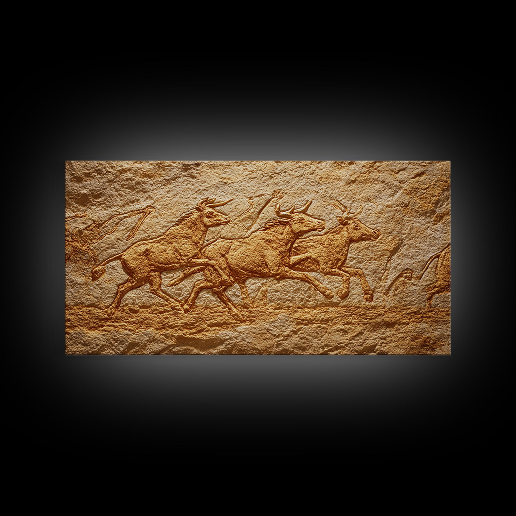 Carved Stone Antelope Herd In Ancient Cave Relief Wall Art, African Animal Art, Tribal Art Print, Earth Tone Decor, Rustic Home Decor