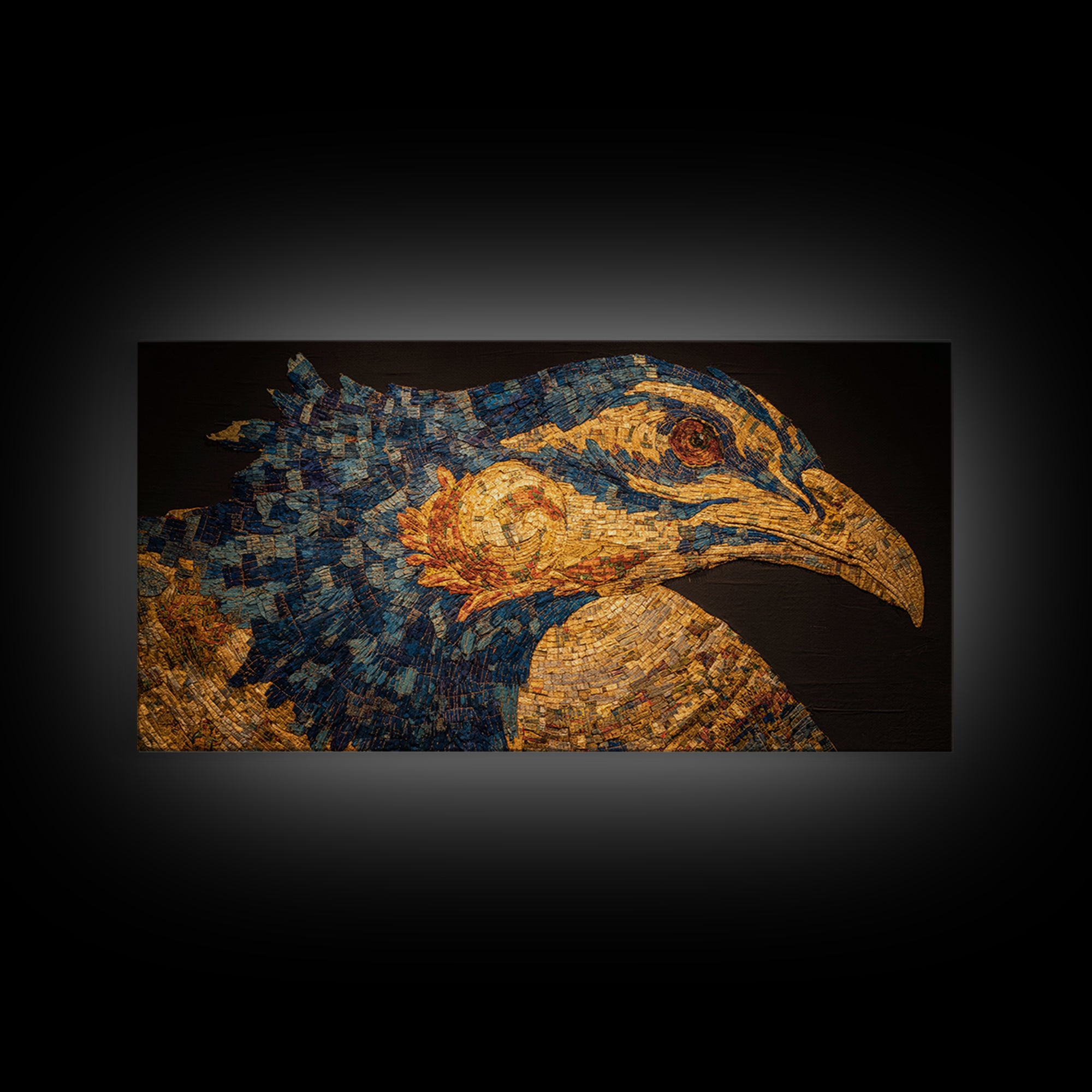Blue And Gold African Bird Portrait Wall Art, Textured Safari Animal Artwork, Bold Modern African Decor Canvas Gift For Living Room
