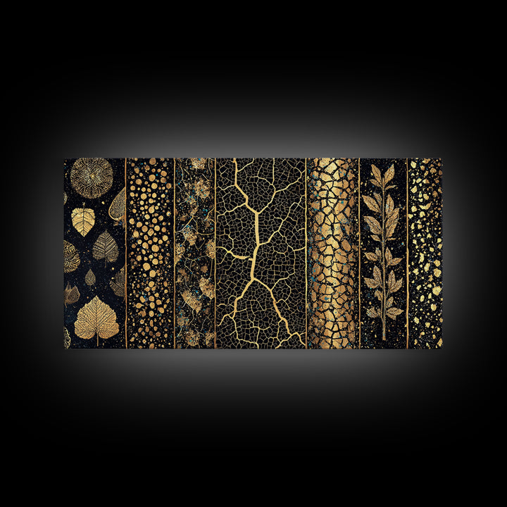 Black And Gold African Patterns Canvas Print, Luxury Abstract Tribal Textile Wall Decor, Modern Boho Home Decor Gift For Office