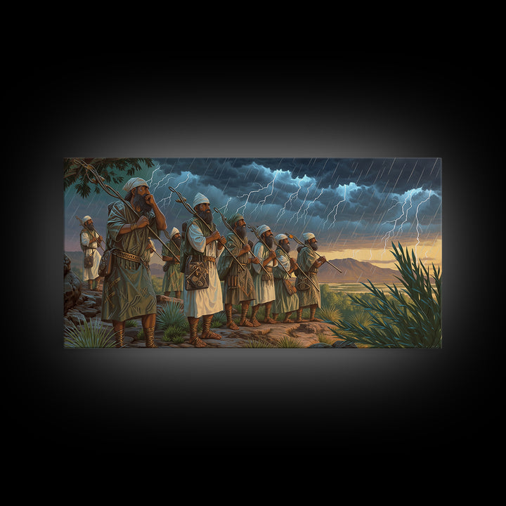 African Warrior Caravan Framed Canvas Print, Dramatic Desert Storm Wall Art, Tribal Culture Decor For Men Gift And Living Room