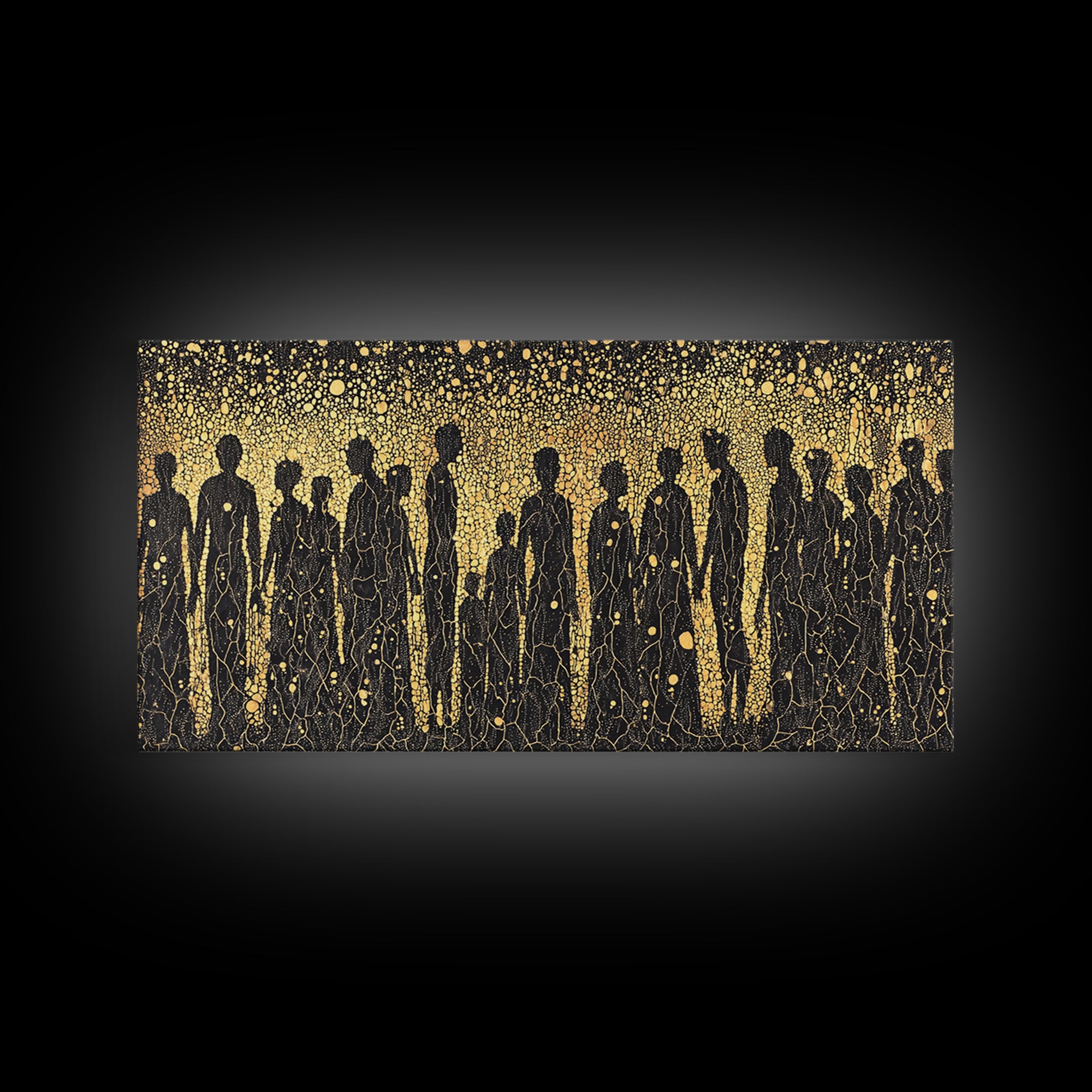 Gold African Silhouette Crowd Wall Art, Abstract Tribal Figures, Black And Gold Cultural Decor Canvas Print Gift For Office