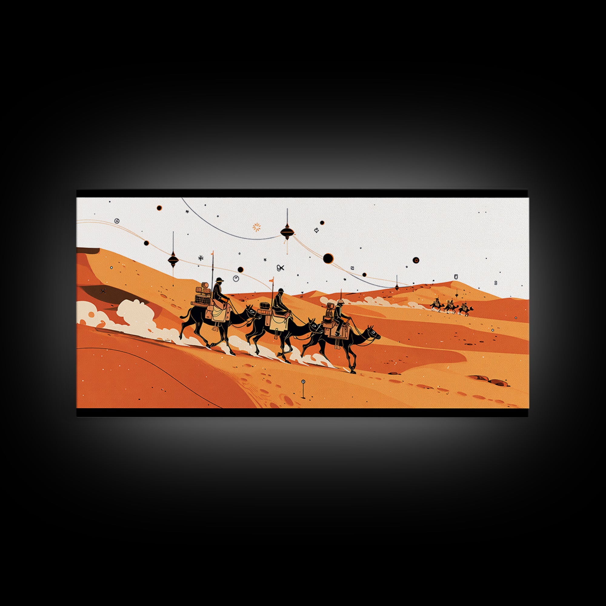 Orange Sahara Camel Caravan Wall Art, African Safari Art, Boho Desert Landscape, Modern African Decor, Travel Poster Gift