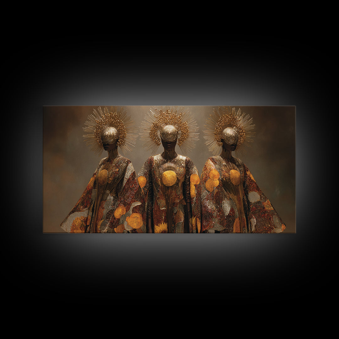 Golden Halo Black Goddesses Wall Art, African Women Art, Spiritual Wall Decor, Luxury Canvas Art, Empowered Women Home Decor Gift