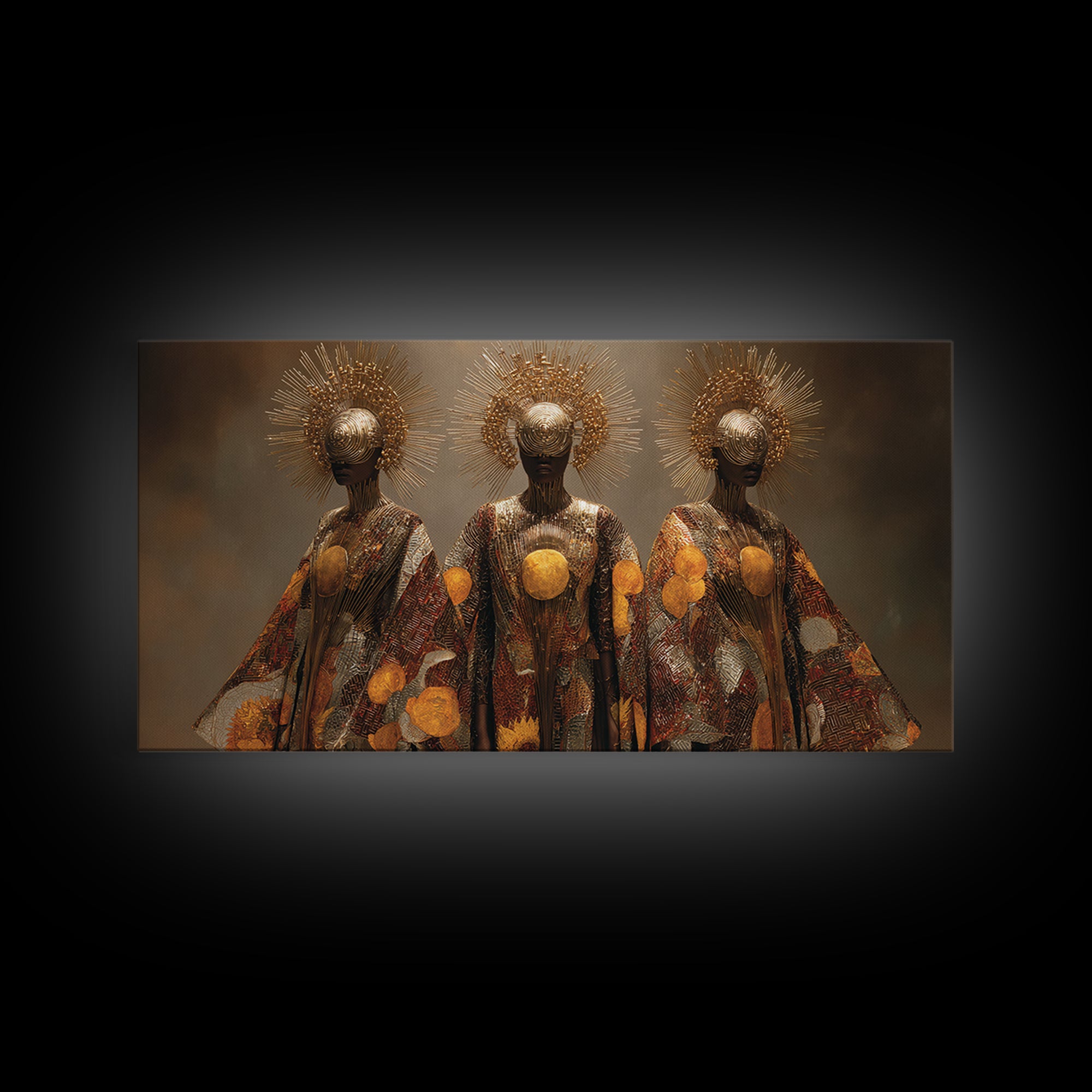 Golden Halo Black Goddesses Wall Art, African Women Art, Spiritual Wall Decor, Luxury Canvas Art, Empowered Women Home Decor Gift