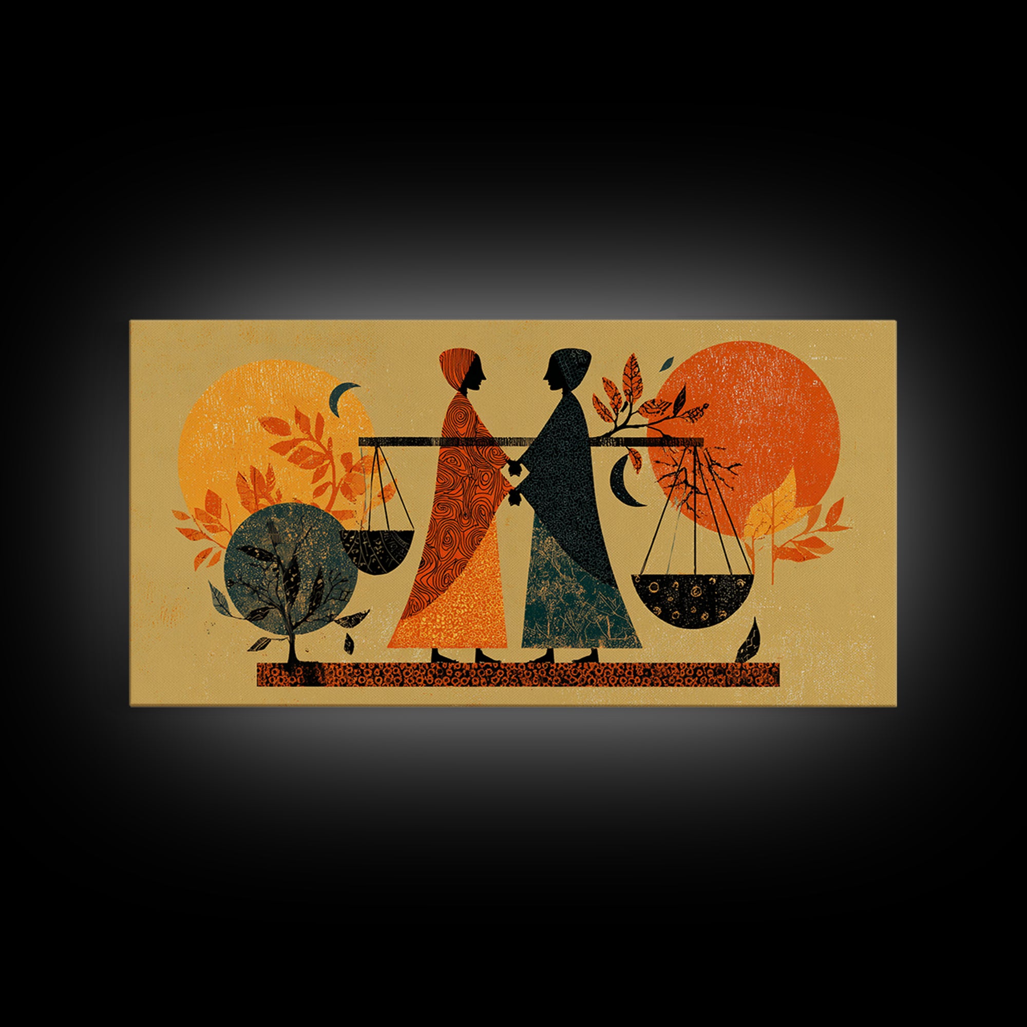 African Women Carrying Scales At Sunset Wall Art, Canvas Print, Afrocentric Decor, Cultural Justice Artwork Gift For Her