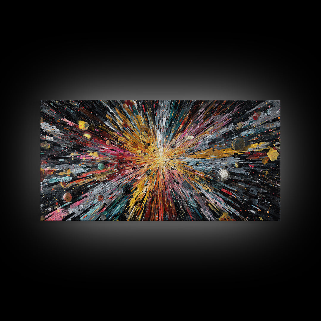 Exploding Universe Starburst With Planets Canvas Print, Abstract Wall Art, Colorful Space Decor, Modern Galaxy Art Gift Idea