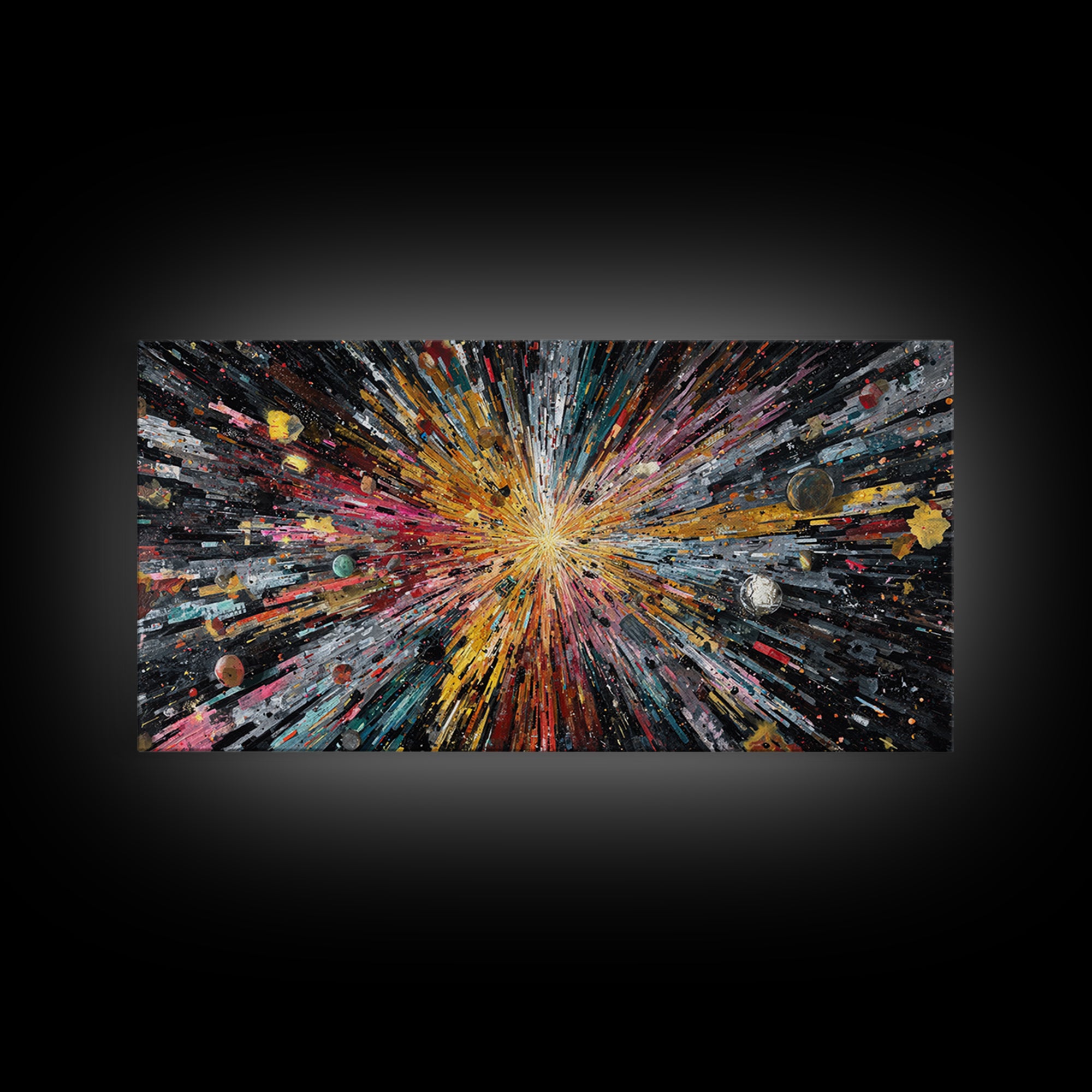 Exploding Universe Starburst With Planets Canvas Print, Abstract Wall Art, Colorful Space Decor, Modern Galaxy Art Gift Idea