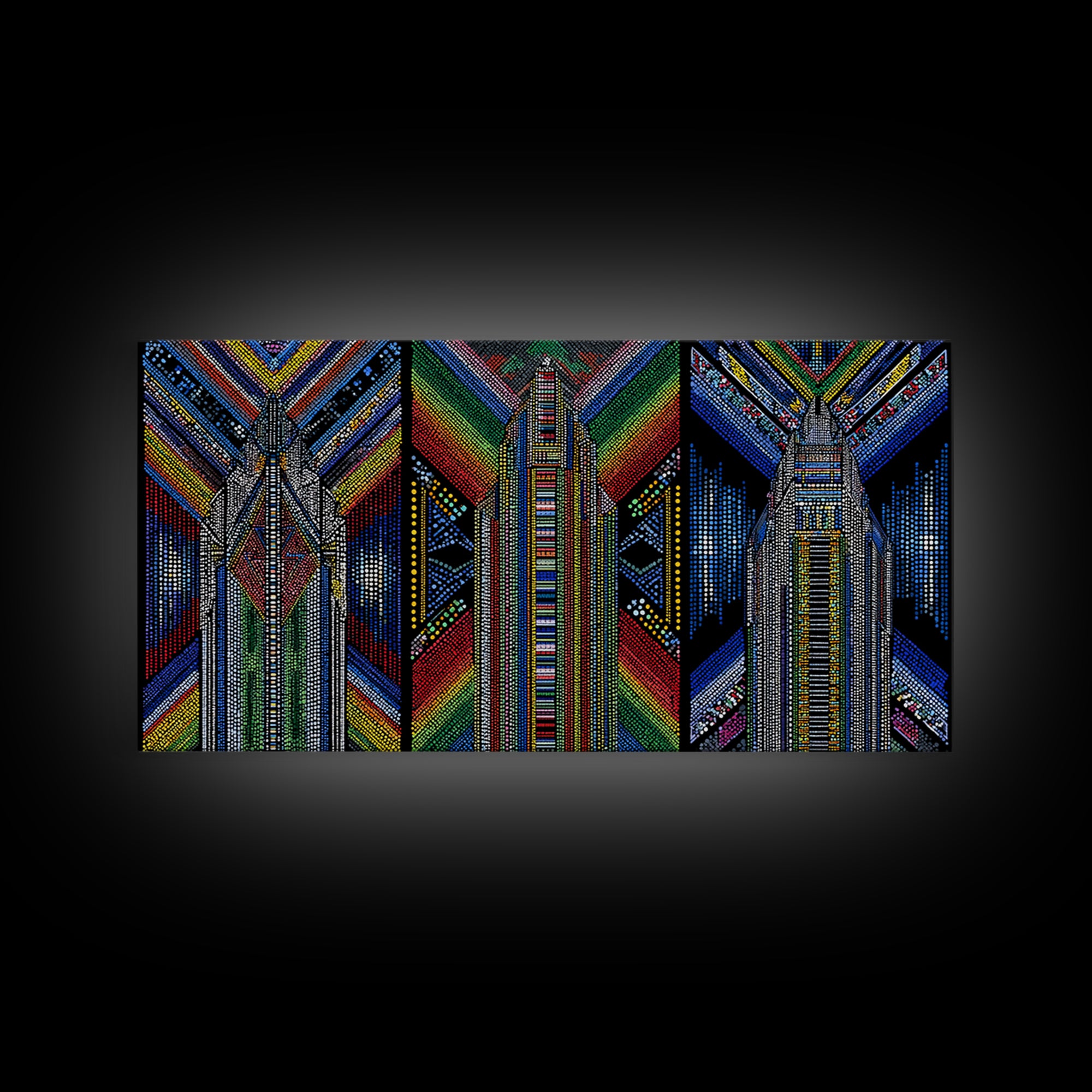Geometric Beadwork Triptych Towers Wall Art, Abstract African Art, Ankara Pattern Decor, Modern Tribal Canvas Print Gift