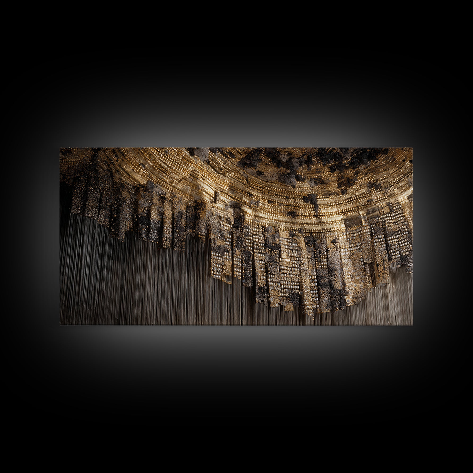 Golden Beaded Chandelier Abstract Canvas Print, Luxury African Art Decor, Black And Gold Wall Decor, Statement Home Decor