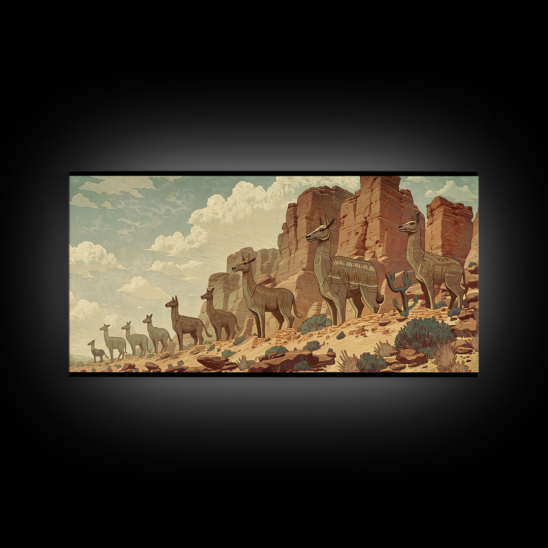 Majestic Giraffes Walking Through Desert Canyon Wall Art African Safari Art, Serengeti Landscape Decor For Living Room Gift