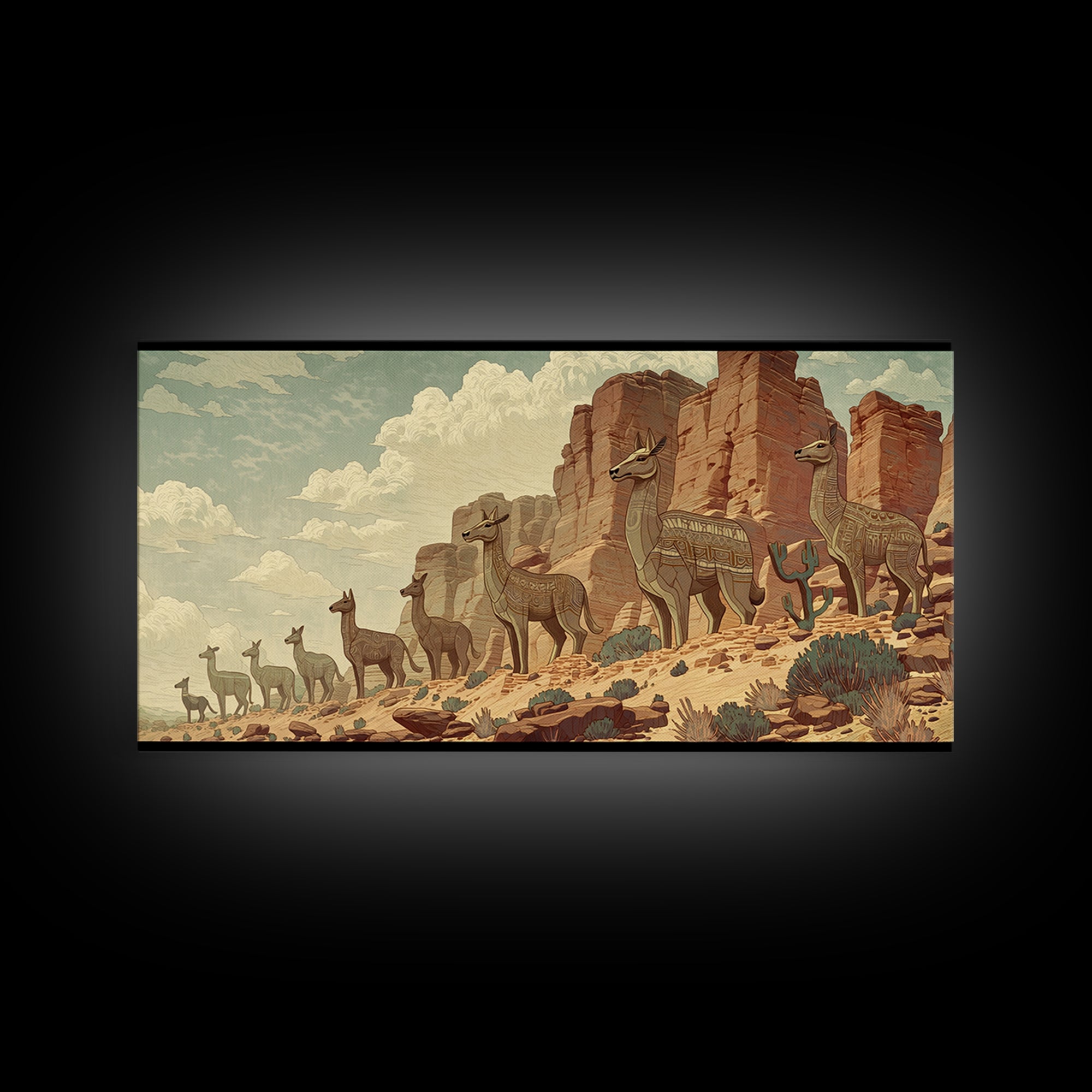 Majestic Giraffes Walking Through Desert Canyon Wall Art African Safari Art, Serengeti Landscape Decor For Living Room Gift