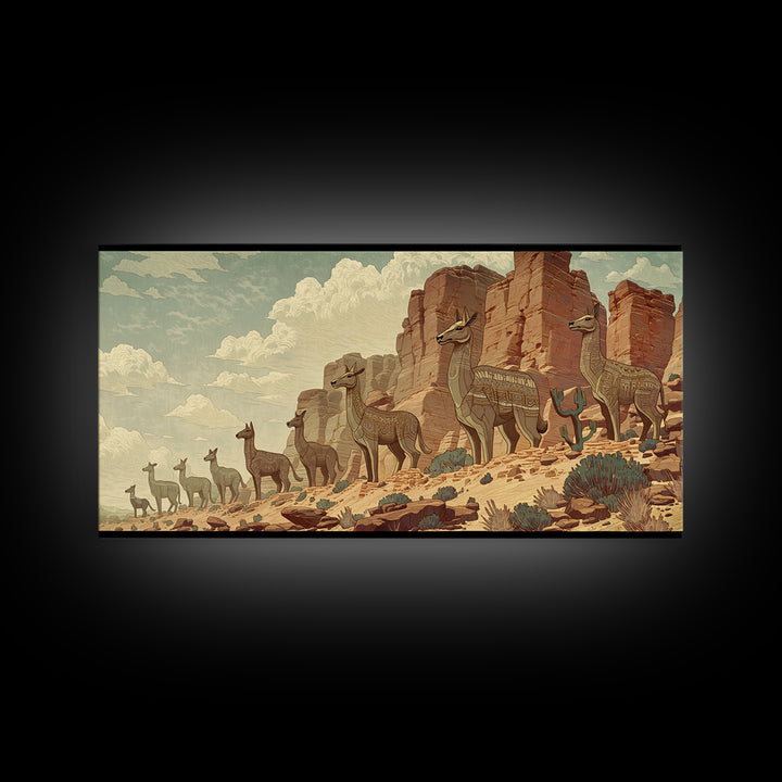 Majestic Giraffes Walking Through Desert Canyon Wall Art African Safari Art, Serengeti Landscape Decor For Living Room Gift