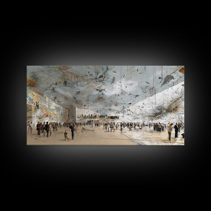 Vast White Museum Crowd And Light Beam Wall Art, Contemporary Abstract Art Print, Modern Office Decor, Large Gallery Canvas
