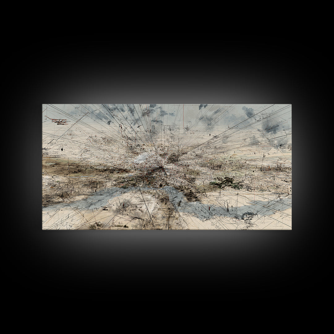 Abstract Desert Map Lines Over Sparse Landscape Wall Art, Modern Minimalist Art Print, Earth Tone Office Decor Canvas Gift