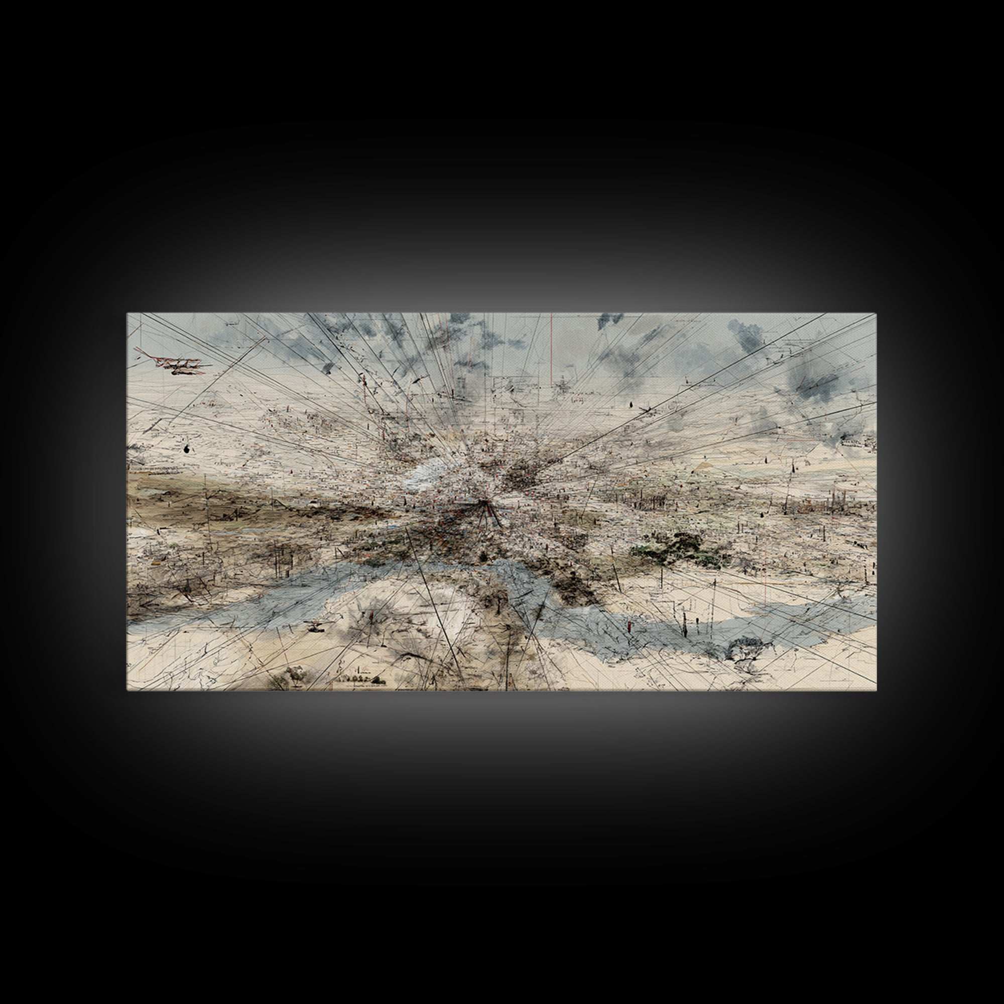 Abstract Desert Map Lines Over Sparse Landscape Wall Art, Modern Minimalist Art Print, Earth Tone Office Decor Canvas Gift