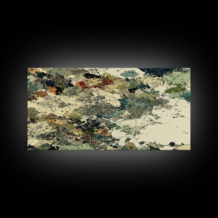 Earth Tone African Landscape Map Canvas Print, Abstract Travel Art, Beige Green Wall Decor, Cultural Office Home Decor Gift