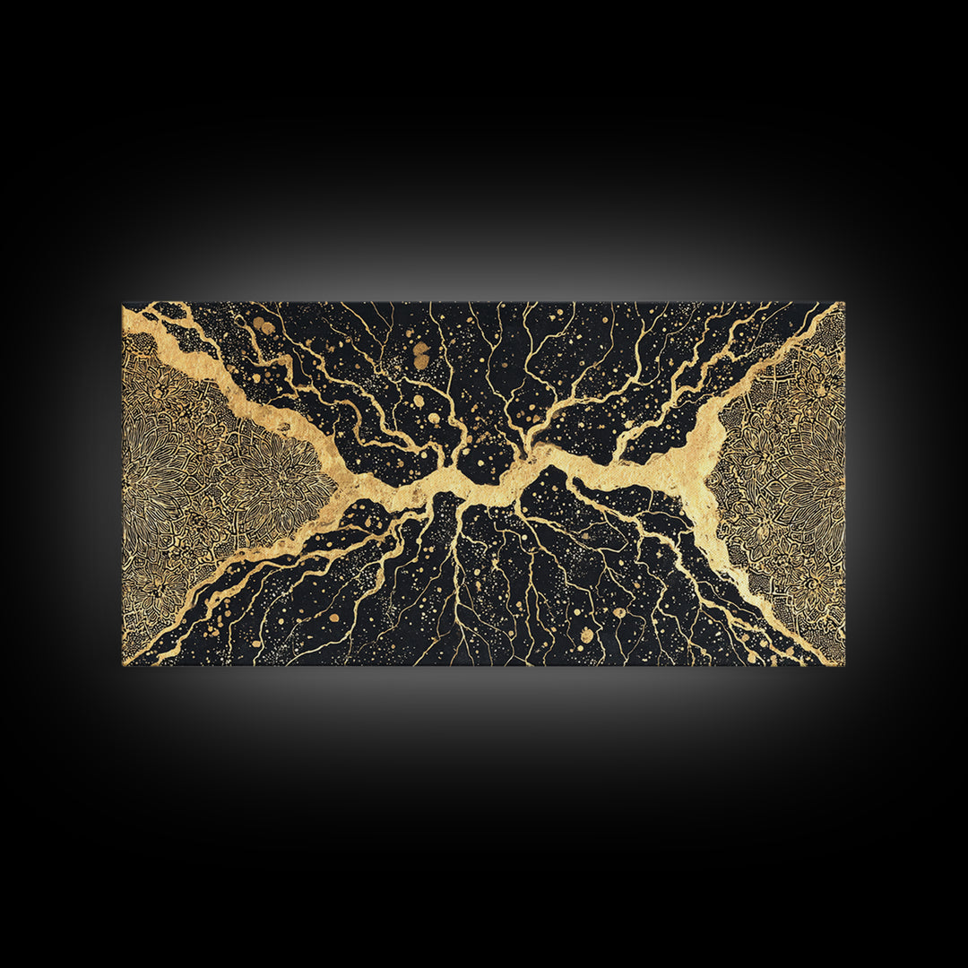 Black Gold Abstract Cracked Earth Wall Art, Luxury Canvas Print, Textured Modern Decor, Bold Statement Elegant Home Decor Gift