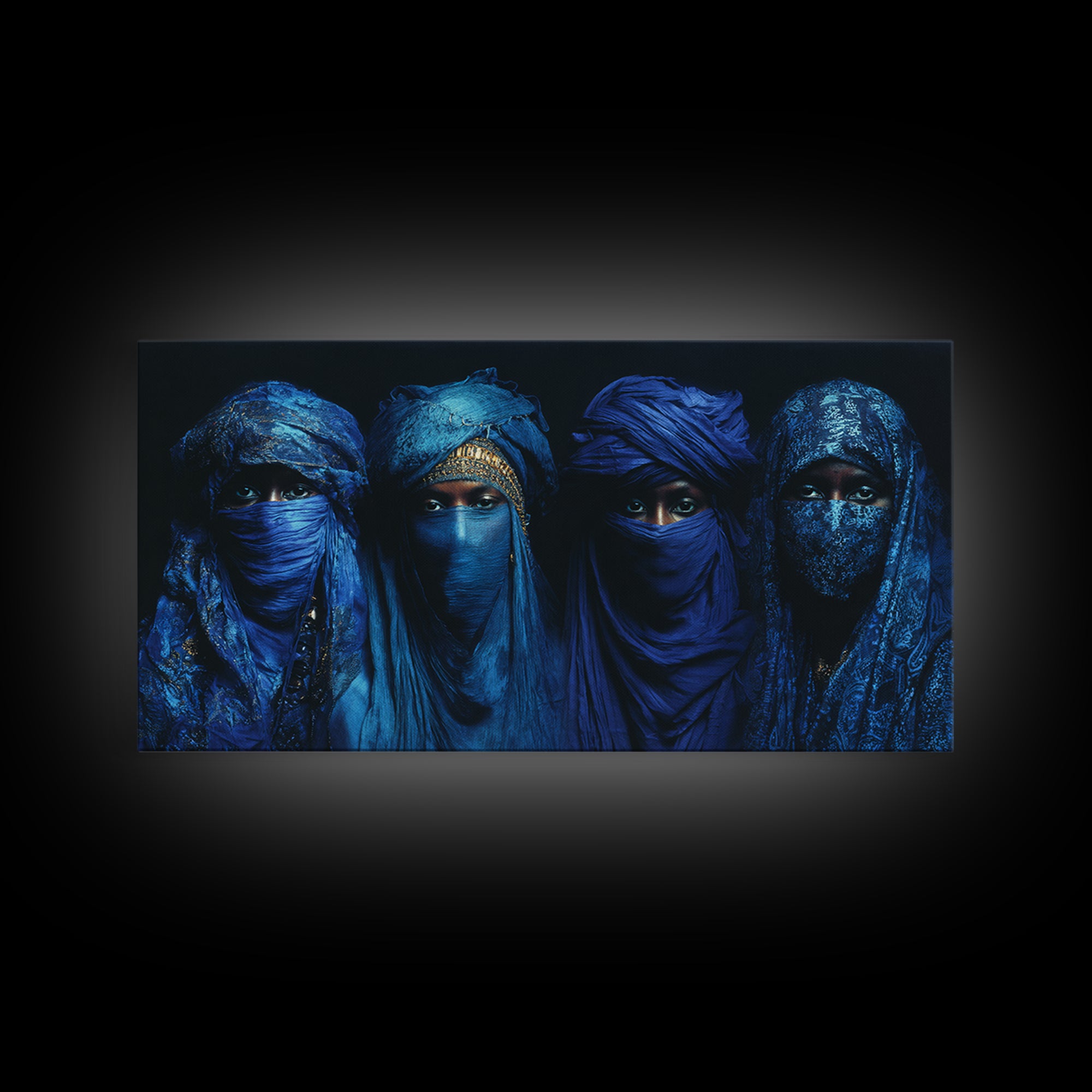 Four Blue Veiled African Women Framed Canvas Print, Tuareg Portrait Wall Decor, Afrocentric Black Culture Art Gift For Home Decor