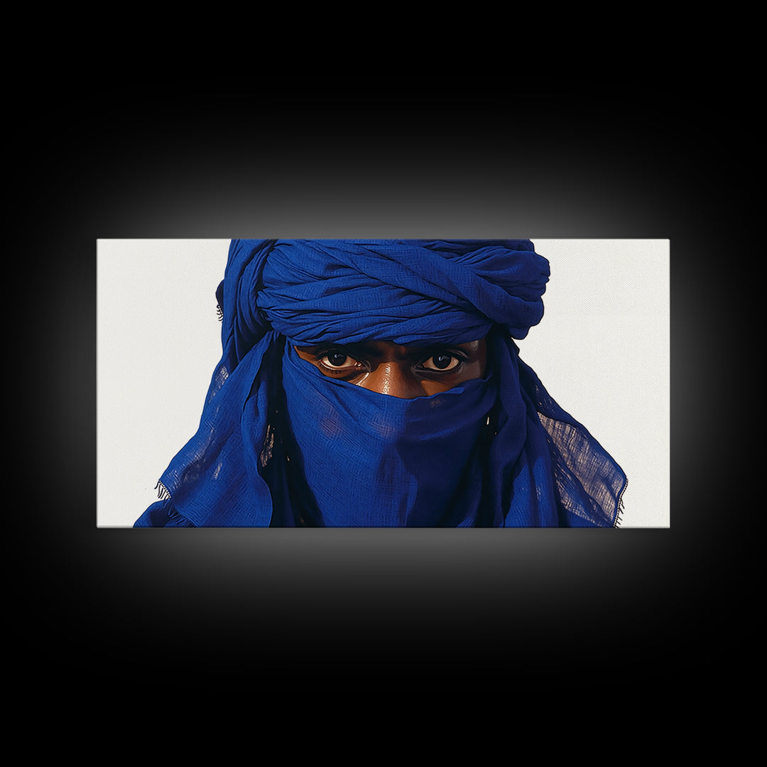 Blue Tuareg Man Eyes Canvas Print, African Portrait Wall Decor, Sahara Nomad Black Art For Modern Afrocentric Home Decoration