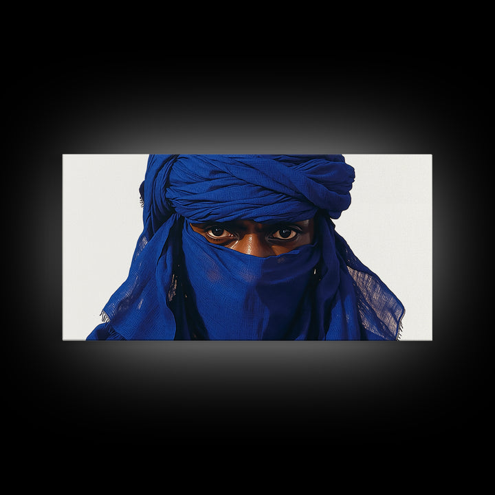 Blue Tuareg Man Eyes Canvas Print, African Portrait Wall Decor, Sahara Nomad Black Art For Modern Afrocentric Home Decoration