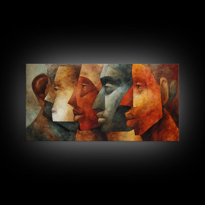 Earth Tone Cubist African Faces Wall Art, Abstract Ethnic Portrait Decor, Modern Black Culture Art For Living Room Gallery