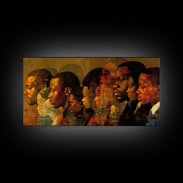 Layered Black African Profiles Framed Canvas Print, Abstract Portrait Wall Decor, Afrocentric Culture Art For Home Gallery Decor