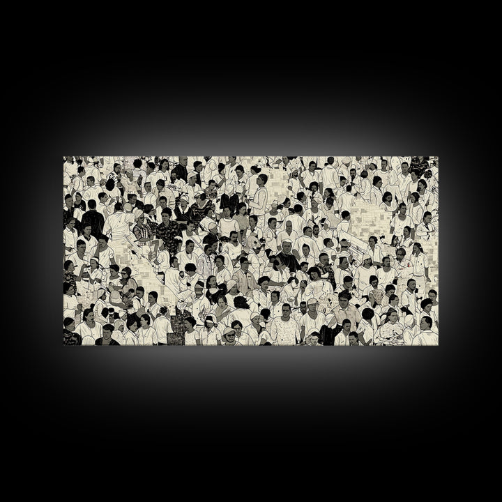 Monochrome African Crowd Scene Wall Art, Afrocentric Black Culture Print, Diaspora People Decor, Modern Gallery Canvas Gift