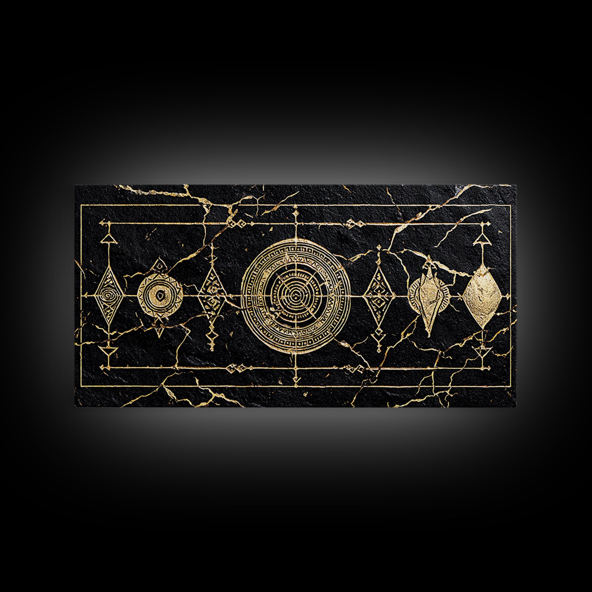 Black Gold African Geometric Symbols Framed Canvas Print, Tribal Pattern Wall Decor, Afrocentric Luxury Abstract Art Gift