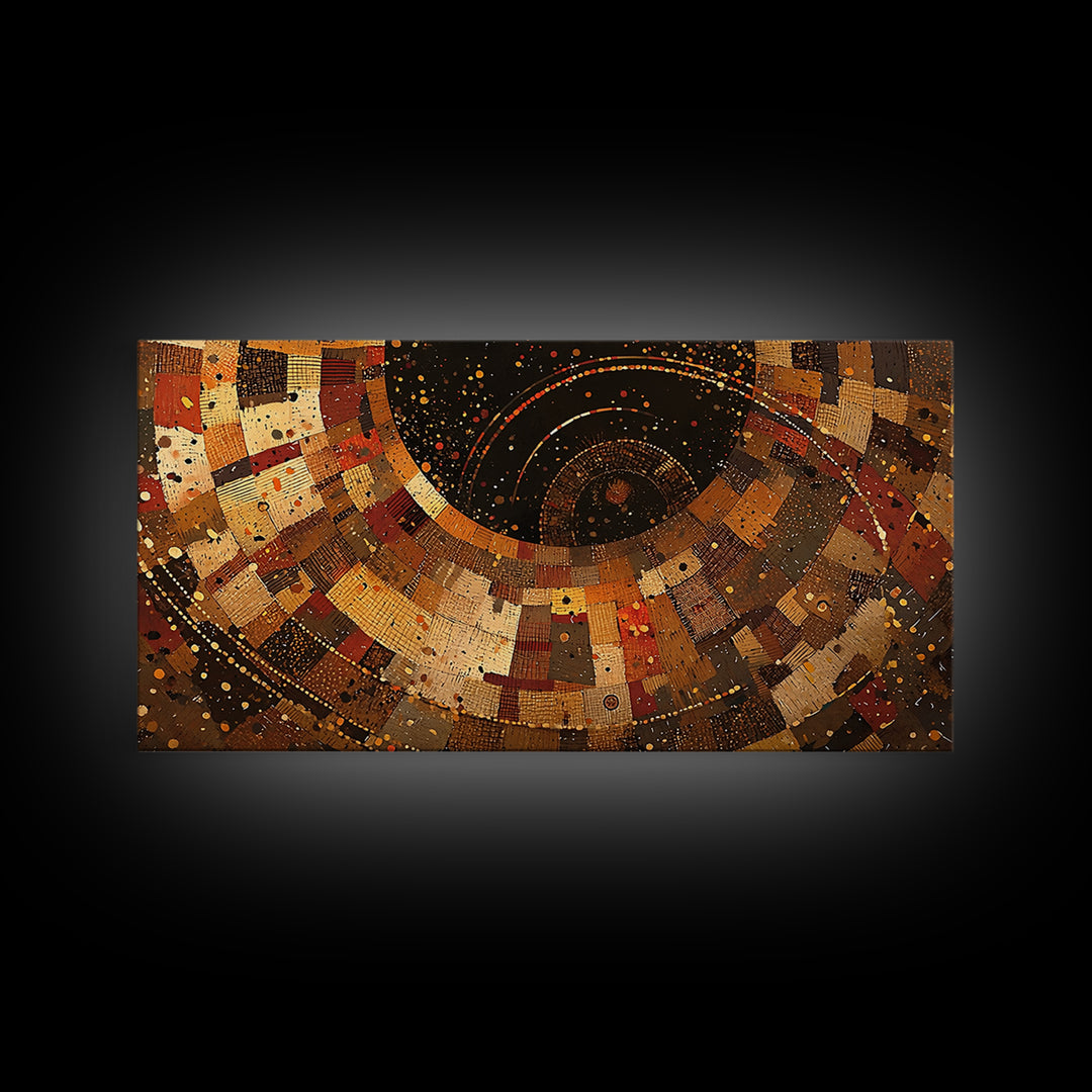 Earth Tone African Textile Spiral Canvas Print, Abstract Ankara Pattern Wall Decor, Boho Cultural Modern Living Room Art Gift
