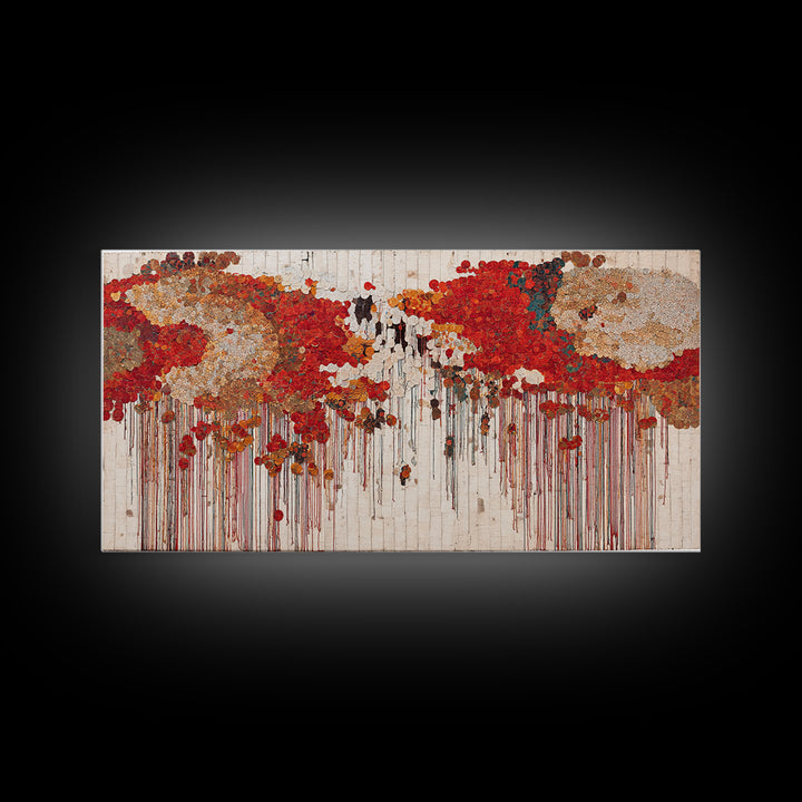 Red Gold Dripping World Map Wall Art, African Inspired Abstract Painting Print, Bold Global Decor For Living Room Canvas