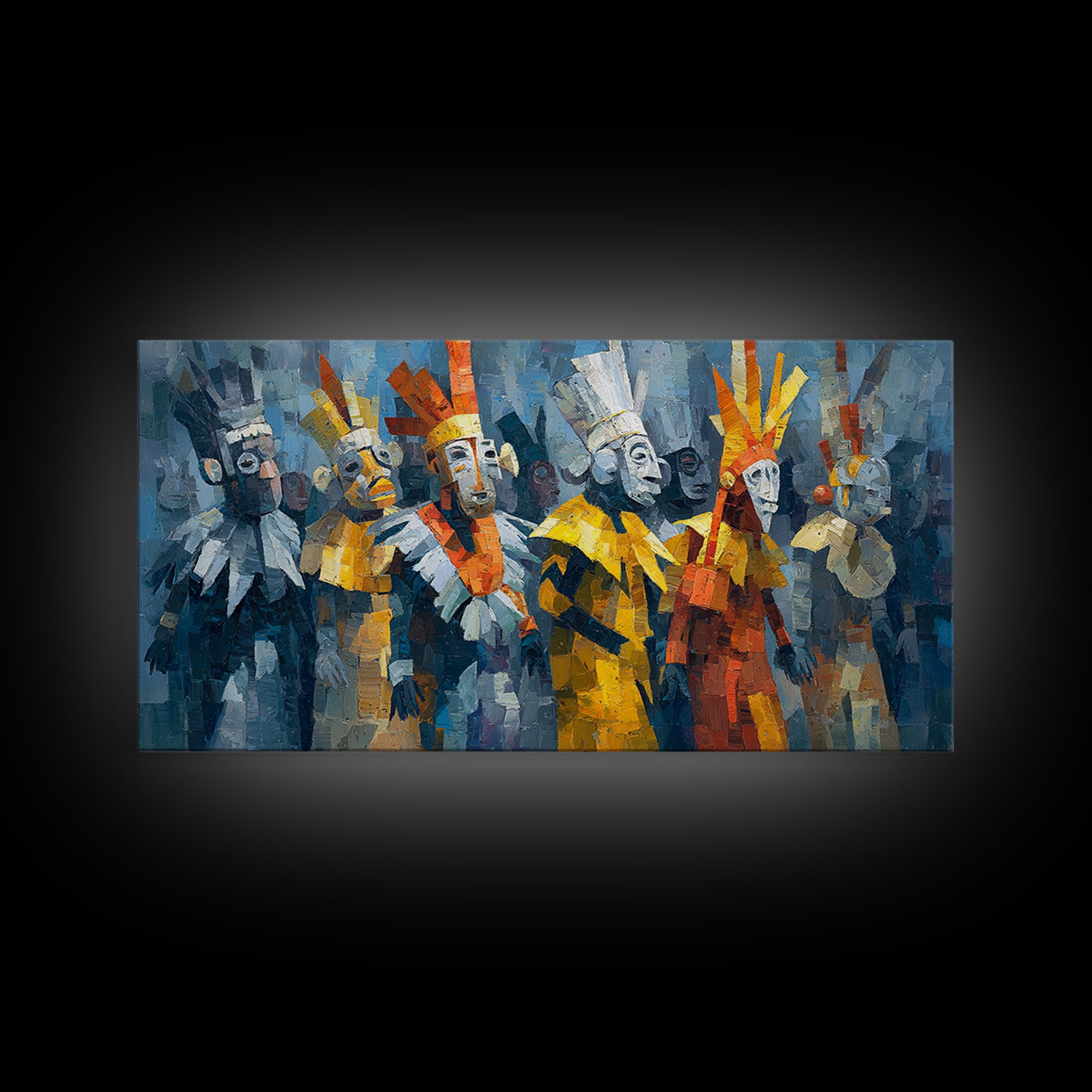 Cubist African Masked Warriors Canvas Print, Ceremonial Tribal Queen Wall Decor, Modern African Art For Bold Home Decor Gift