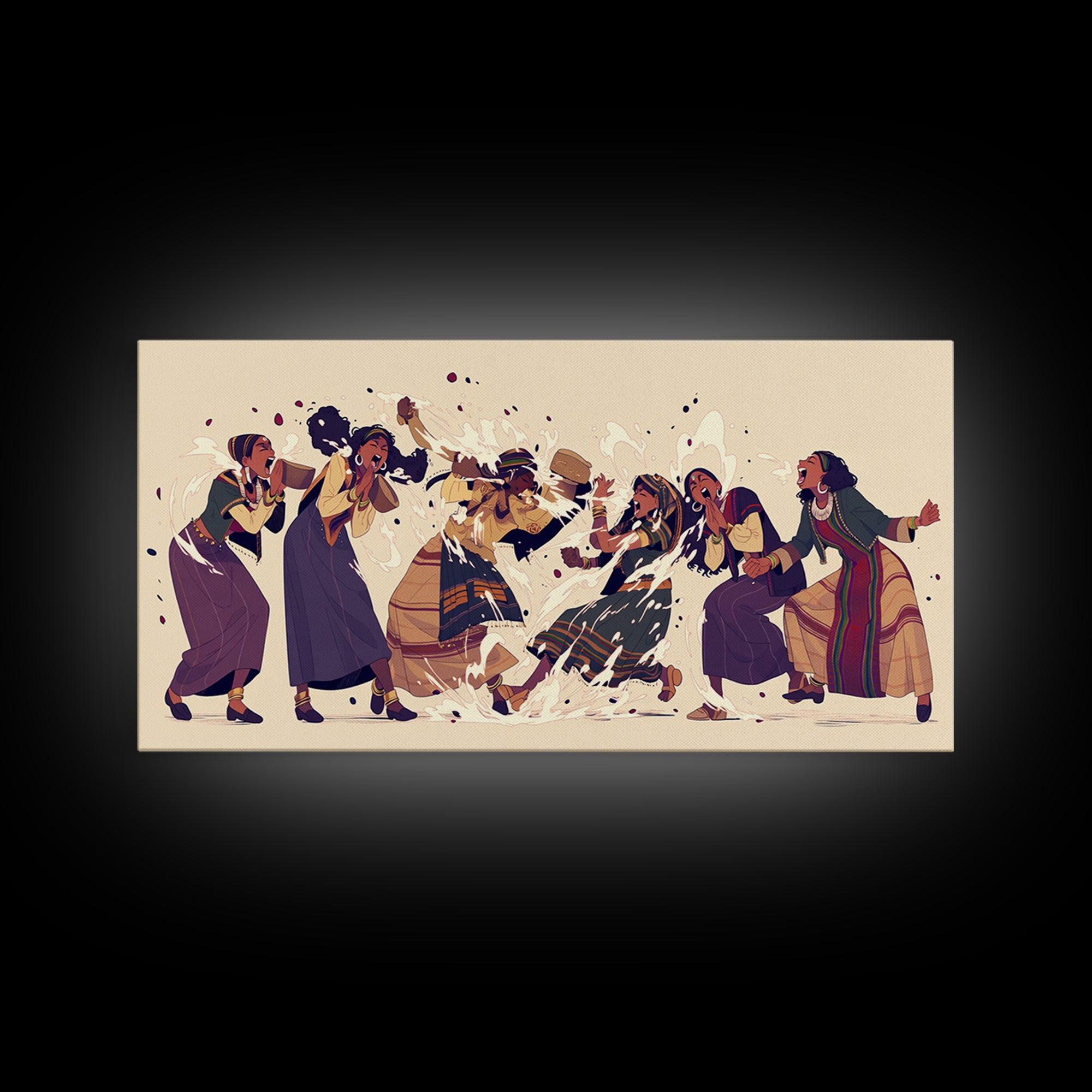 Joyful African Women Dancing Wall Art, Cultural Celebration Painting, Black Women Art, Feminine Afrocentric Home Decor Gift
