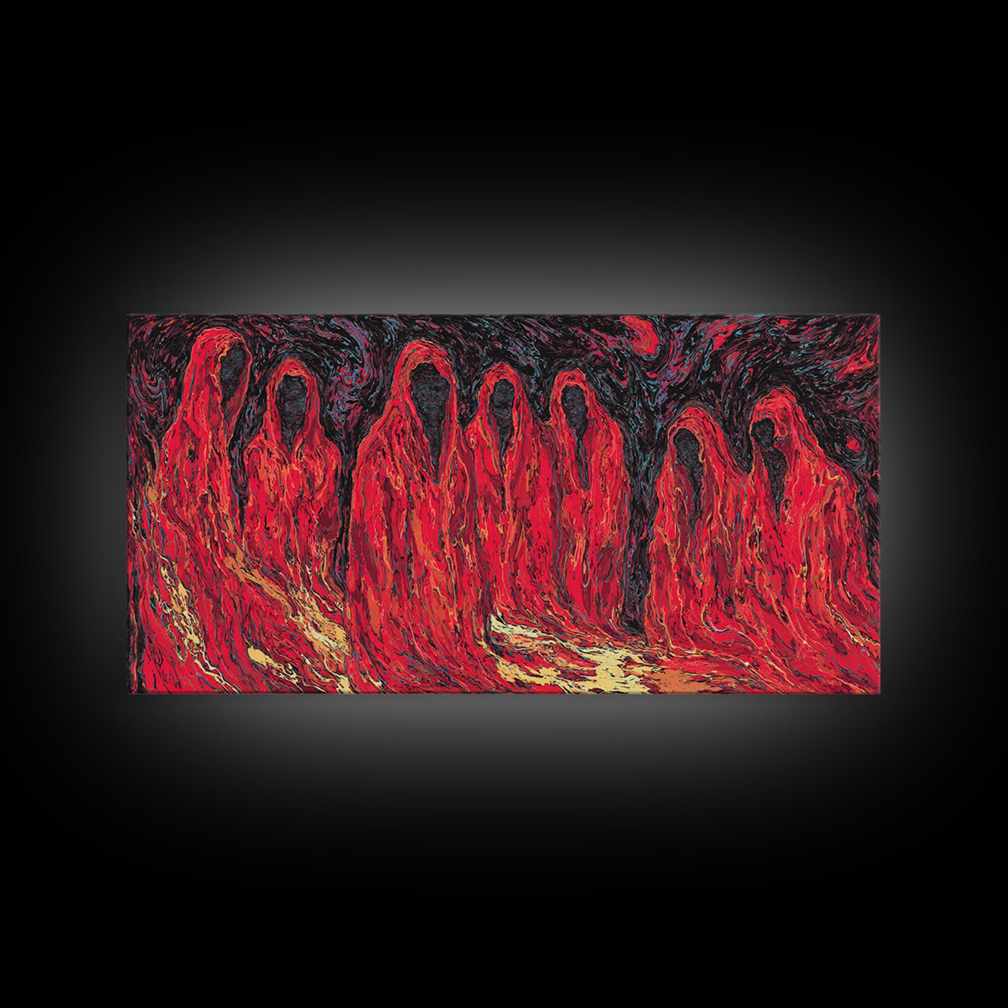 Red Spirit Procession Abstract Wall Art, African Inspired Figures, Mystical Cultural Painting, Bold Black And Red Decor Gift