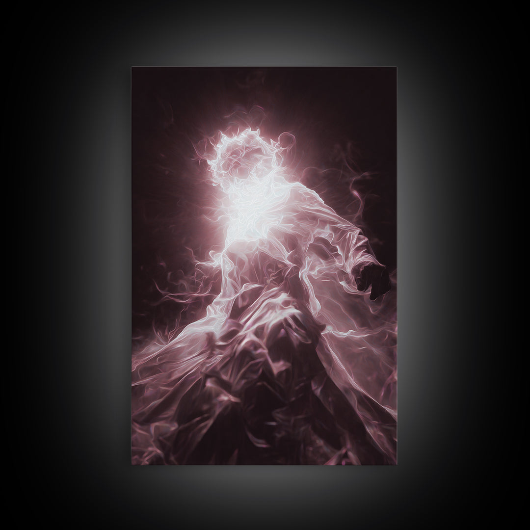 Glowing Ethereal African Goddess Framed Canvas Print, Mystical Figure Wall Art, Spiritual Black Art Decor, Dreamy Home Gift