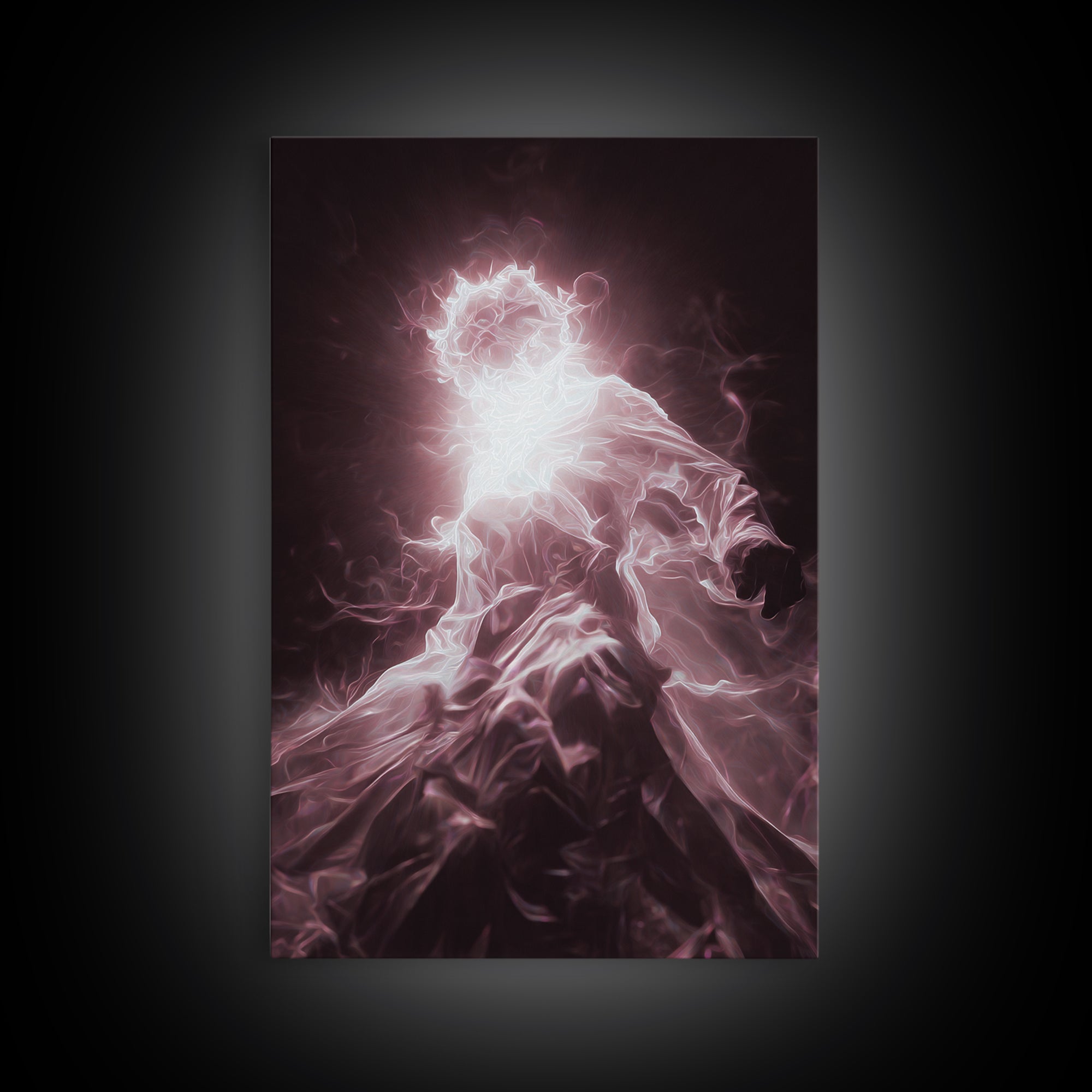 Glowing Ethereal African Goddess Framed Canvas Print, Mystical Figure Wall Art, Spiritual Black Art Decor, Dreamy Home Gift