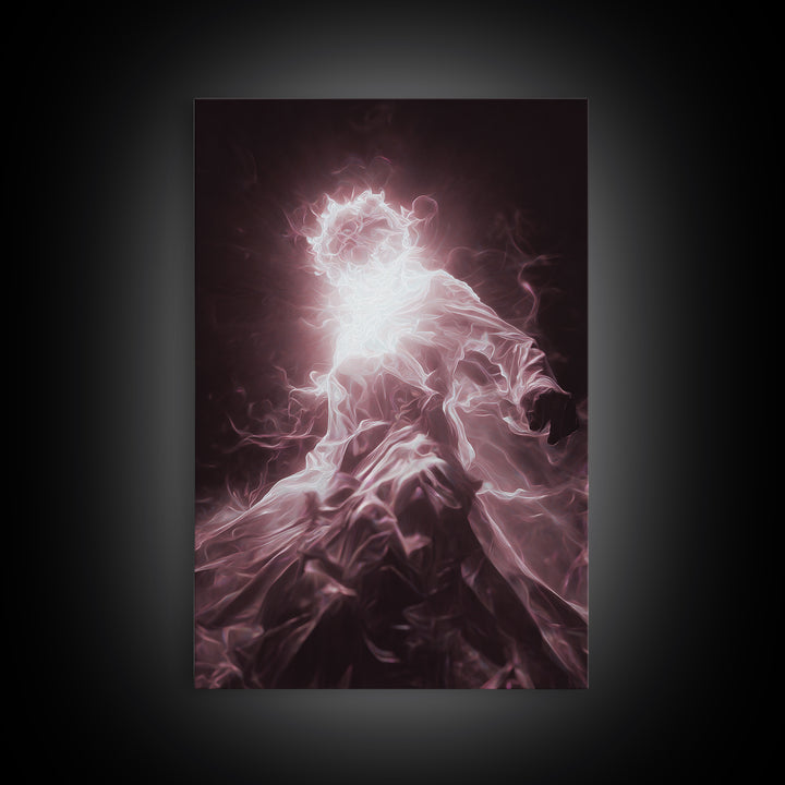 Glowing Ethereal African Goddess Framed Canvas Print, Mystical Figure Wall Art, Spiritual Black Art Decor, Dreamy Home Gift
